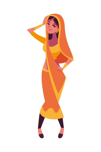 mujer india en ilustración de vestido tradicional