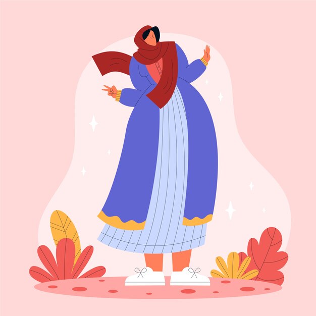 Mujer iraní de diseño plano con hiyab