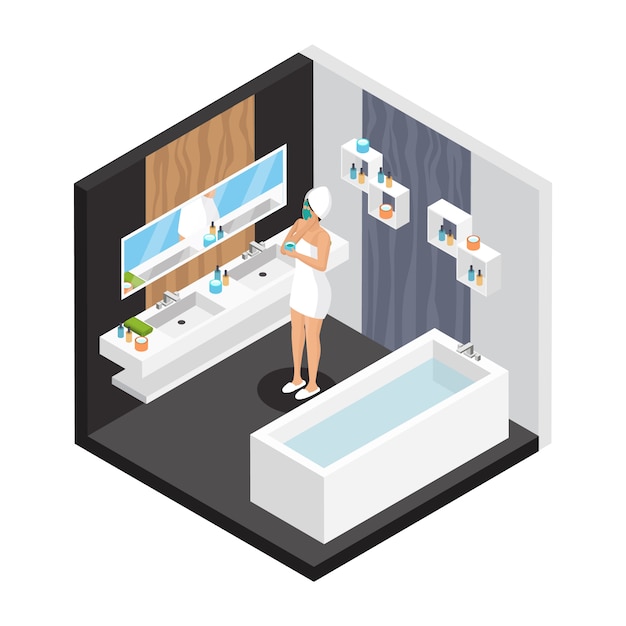 Mujer isométrica en concepto de baño