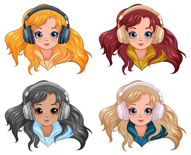 Mujer joven con auriculares escuchando música