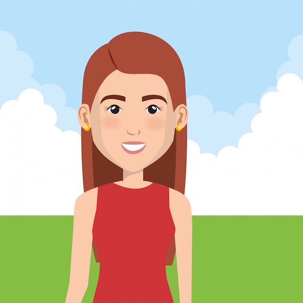 Vector gratuito mujer joven en la escena del personaje de campo