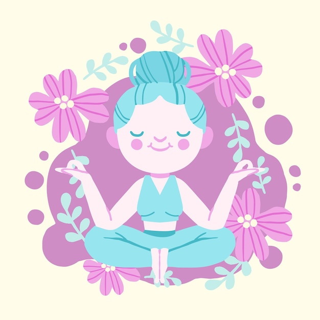 Vector gratuito mujer joven ilustrada meditando