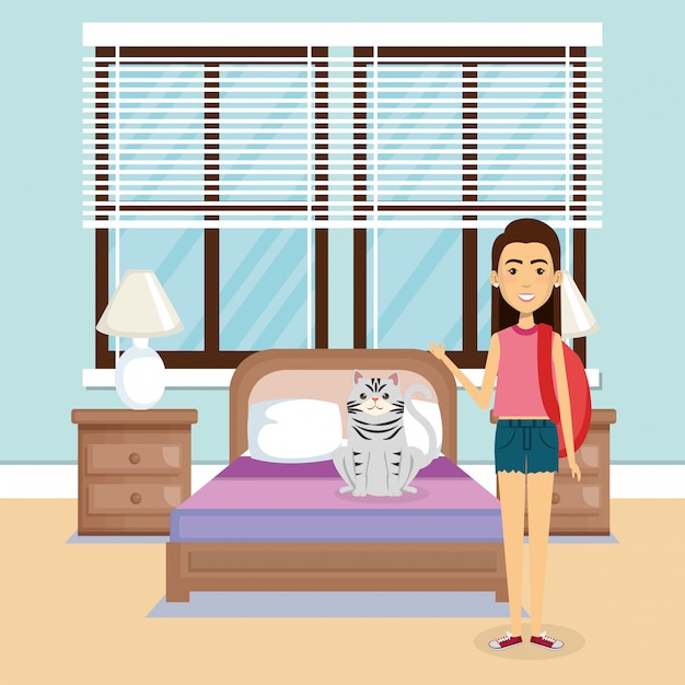 Vector gratuito mujer joven con mascota en la casa