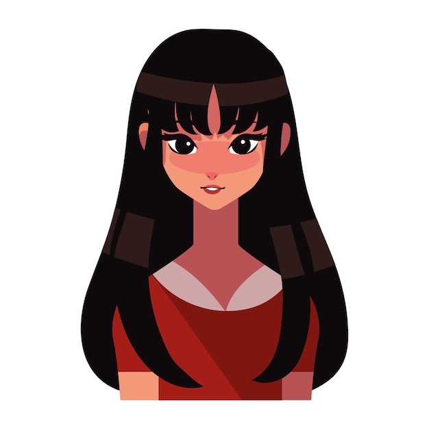 Vector gratuito mujer joven, pelo largo, lindo, icono, aislado