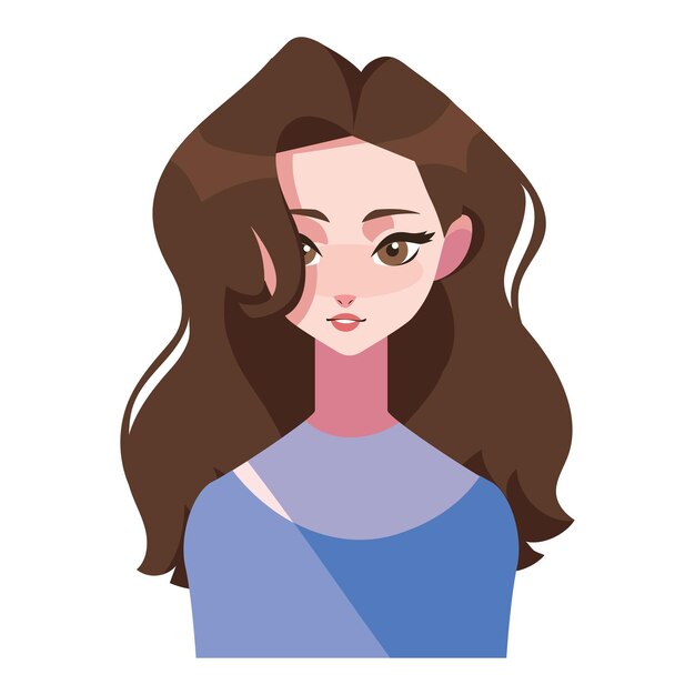 mujer joven, pelo largo, morena, icono, aislado