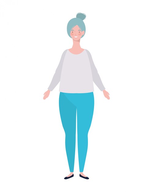 Mujer joven, posición, blanco