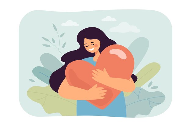 Mujer joven, tenencia, corazón grande