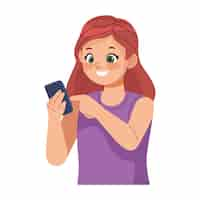 Vector gratuito mujer joven usando un teléfono inteligente diseño aislado