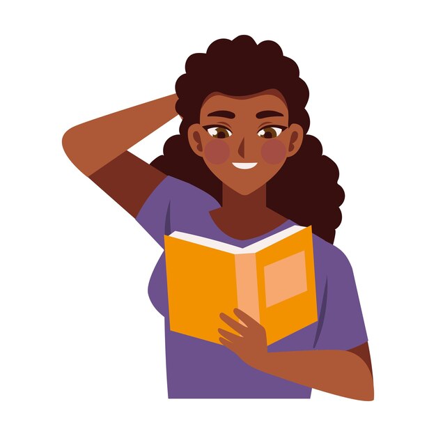 mujer leyendo una ilustración sonriente aislada