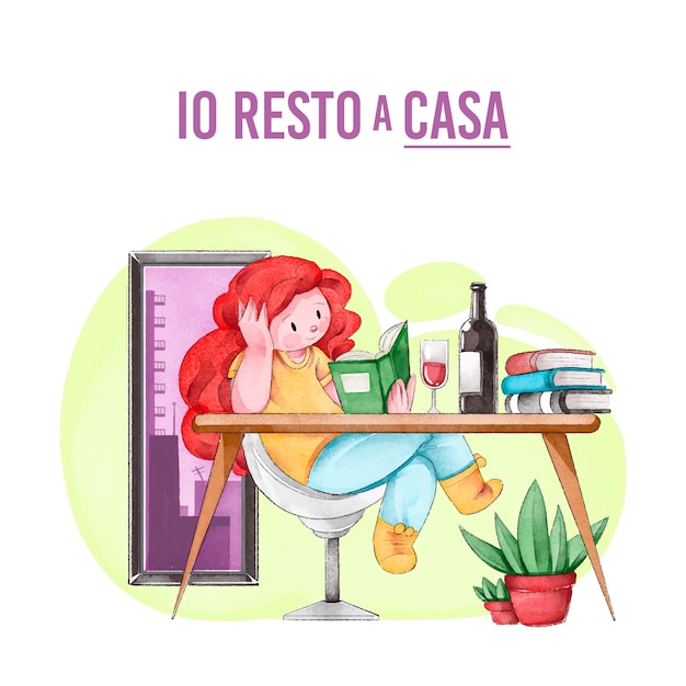 Vector gratuito mujer leyendo libro en casa