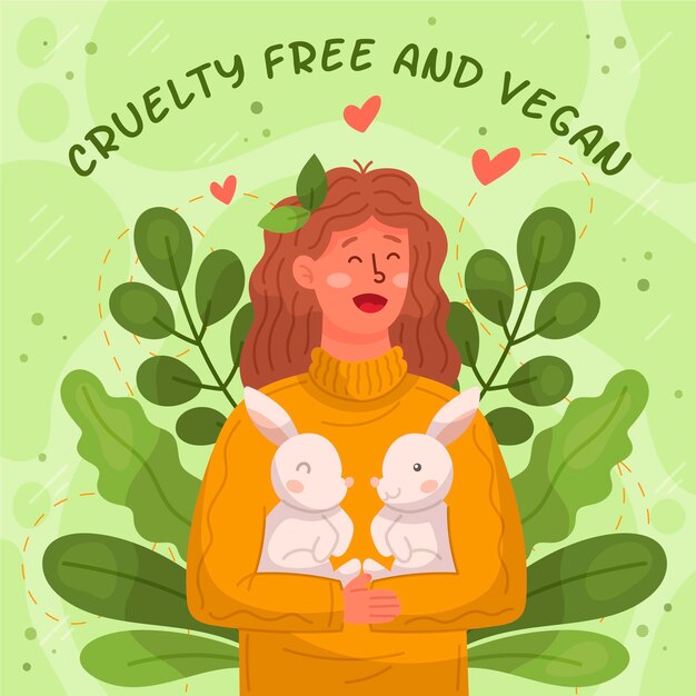 Mujer libre de crueldad animal abrazando conejitos
