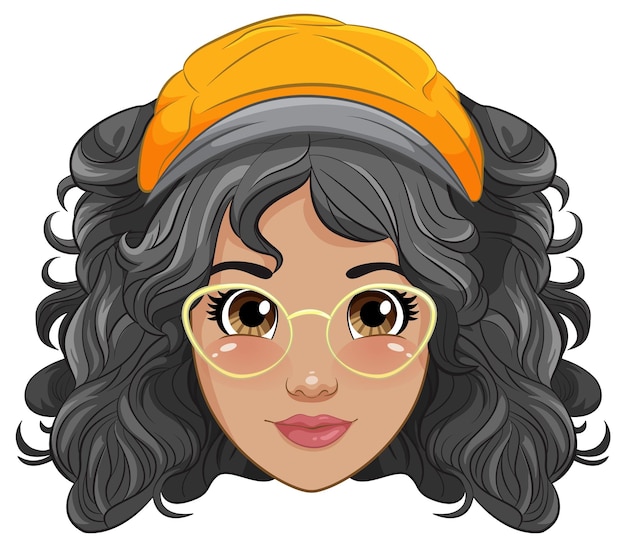 mujer, llevando, anteojos, cabeza, caricatura, aislado