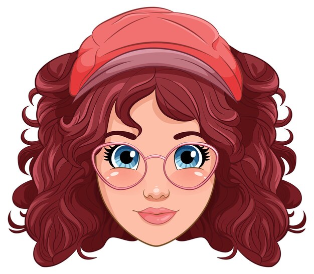 mujer, llevando, anteojos, cabeza, caricatura, aislado