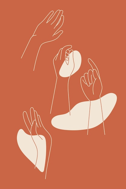 mujer, manos, línea, arte, vector