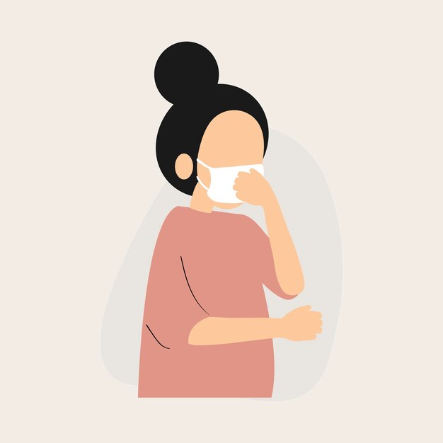 Mujer con mascarilla tosiendo vector