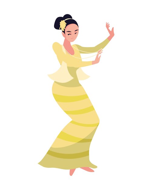mujer de mianmar baila diseño de música aislado