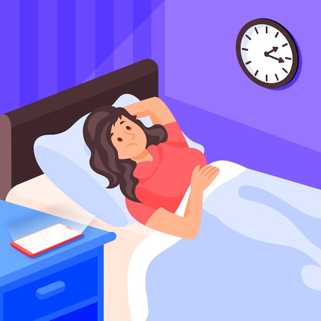 Vector gratuito mujer mirando el concepto de insomnio de techo