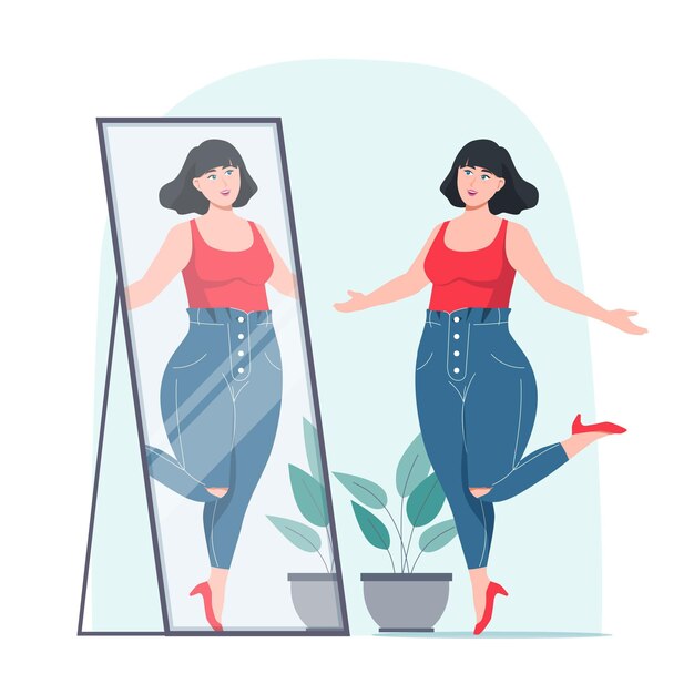 Mujer mirando en el espejo concepto de autoestima