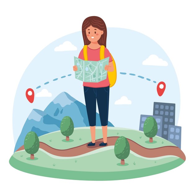 Mujer mirando un mapa concepto de turismo local.