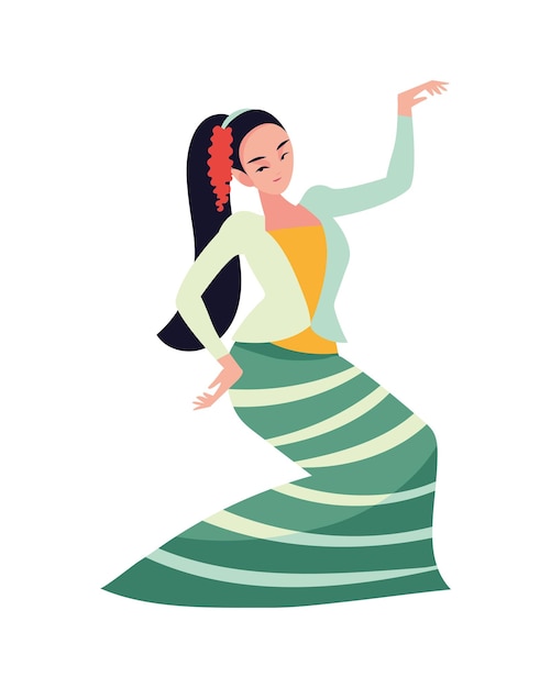 Vector gratuito una mujer de myanmar baila música.