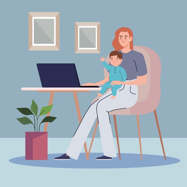 mujer de negocios, con, bebé