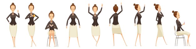 Vector gratuito mujer de negocios en conjunto varias poses