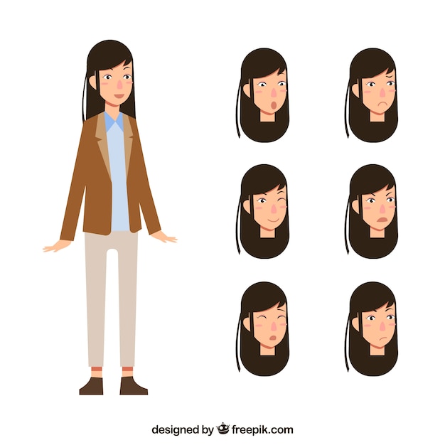 Vector gratuito mujer de negocios fantástica con variedad de expresiones faciales