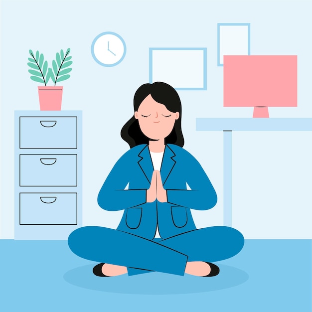 Vector gratuito mujer de negocios de ilustración plana orgánica meditando