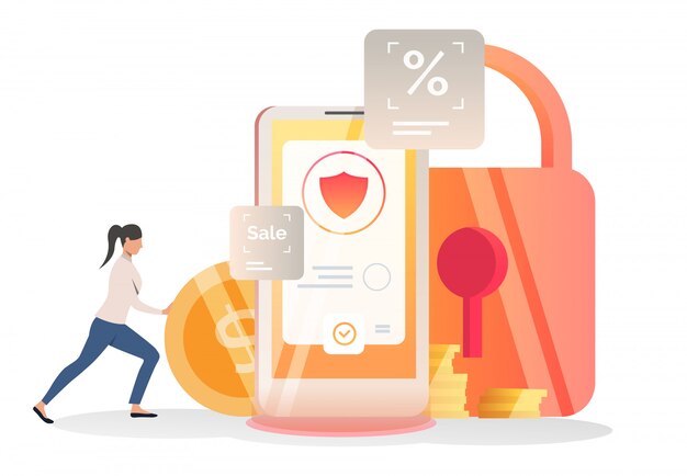 Mujer de negocios insertando monedas en smartphone