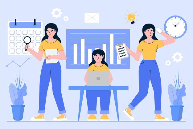 Mujer de negocios multitarea dibujada a mano plana ilustrada