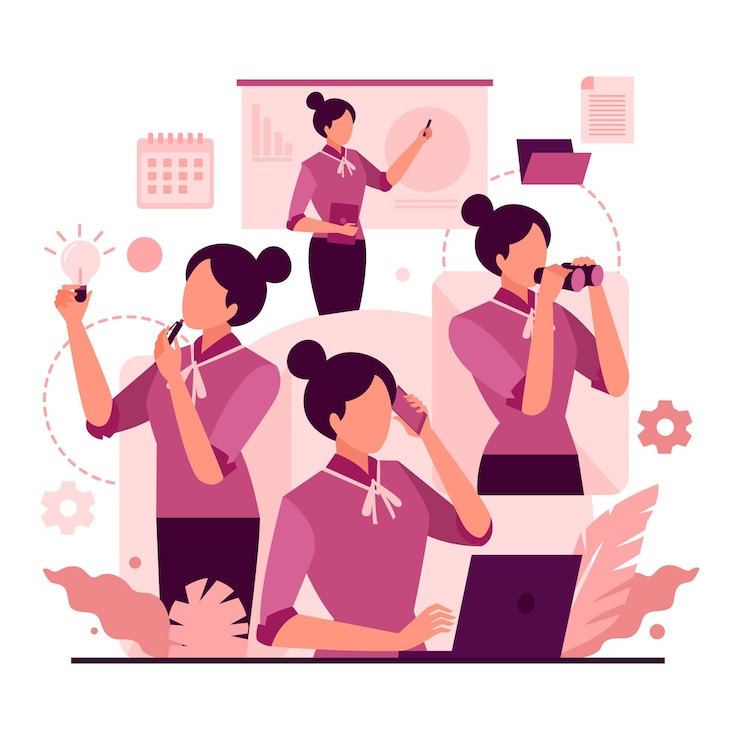 Vector gratuito mujer de negocios multitarea dibujada a mano plana