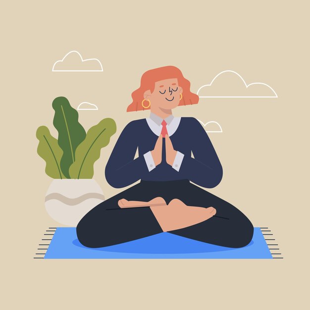 Mujer de negocios plana orgánica meditando