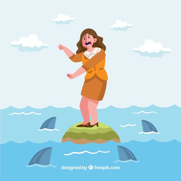 Mujer de negocios rodeada de tiburones 