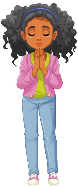 Mujer orante con el cabello rizado
