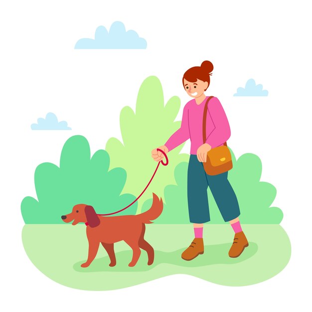Mujer paseando a su perro