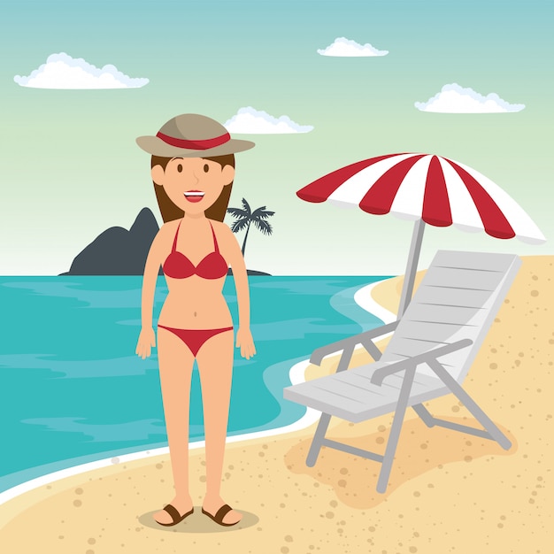 Vector gratuito mujer en el personaje de playa