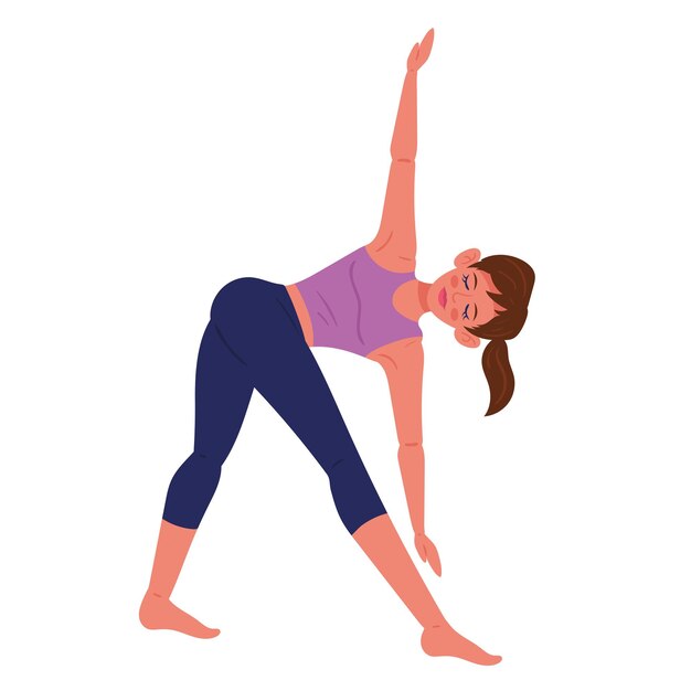 Mujer en posición de yoga parsvakonasana