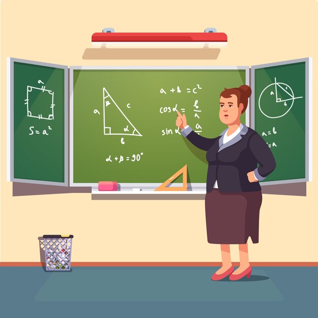 Mujer del profesor que da una conferencia de la trigonometría