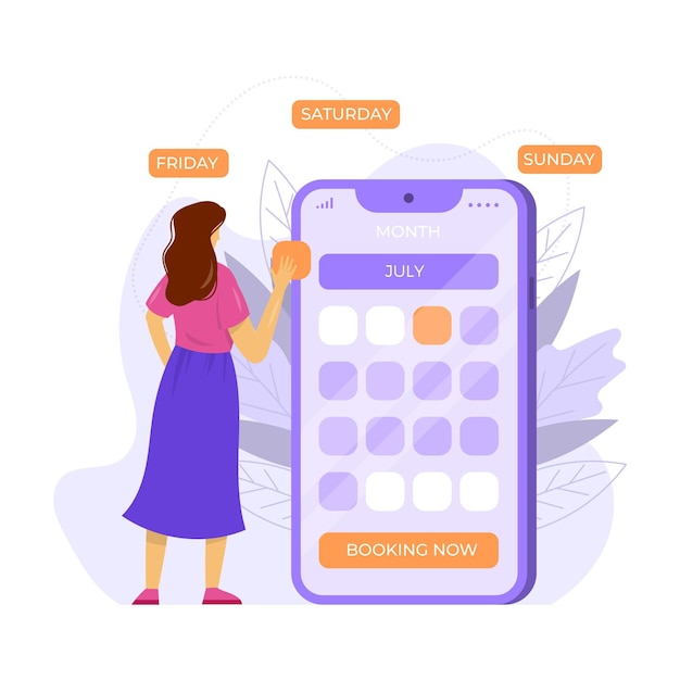 Vector gratuito mujer que elige su cita de reserva de fechas