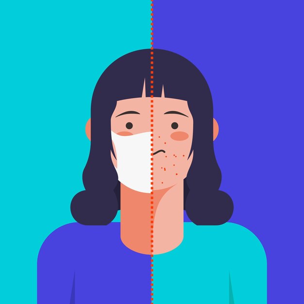 Mujer que tiene problemas de acné causado por mascarilla médica