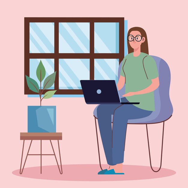 Mujer que usa la computadora portátil