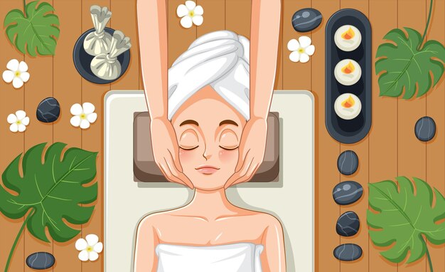 Mujer recibiendo masaje facial spa
