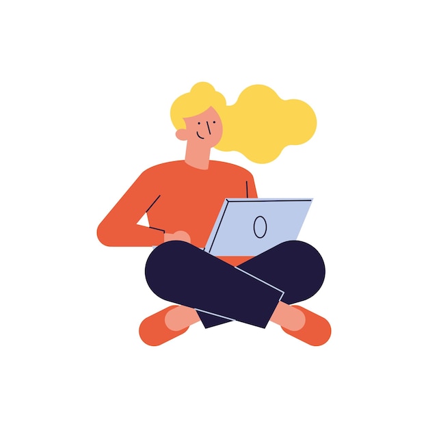 mujer rubia usando laptop