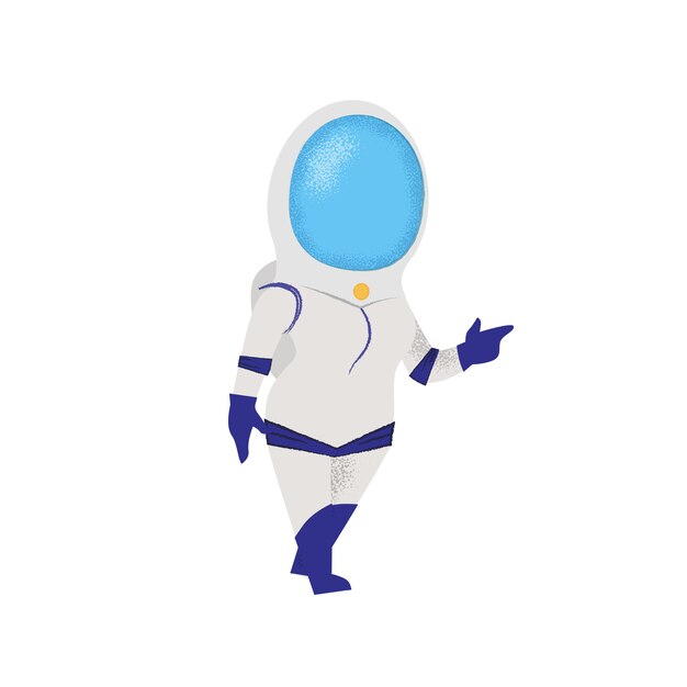 Mujer segura caminando en traje espacial. Pionero, explorador.