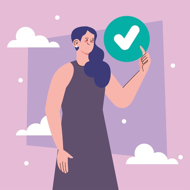 Mujer con símbolo de verificación