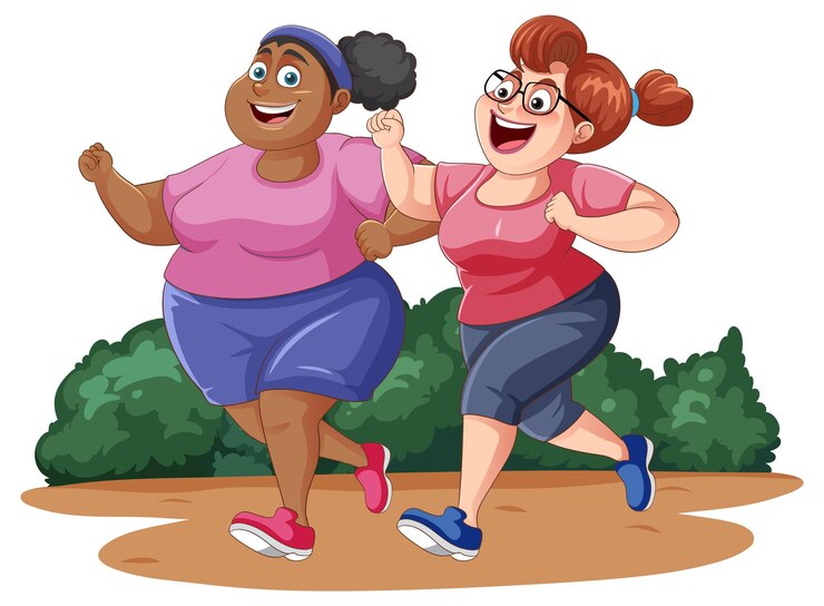 Vector gratuito mujer con sobrepeso corriendo en el salón