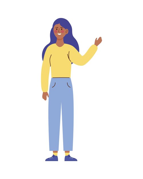 mujer sonriendo y saludando icono
