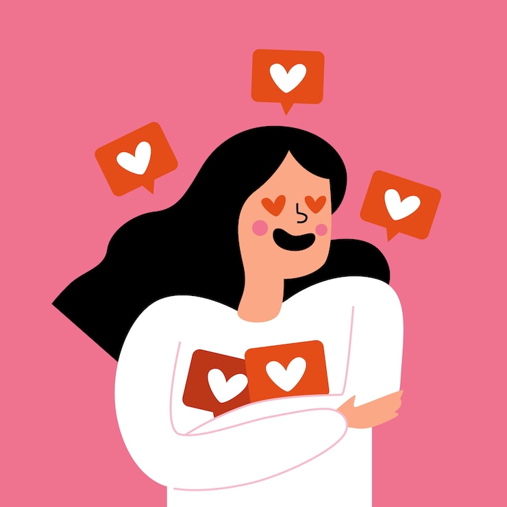 Vector gratuito mujer sonriente adicta a las redes sociales