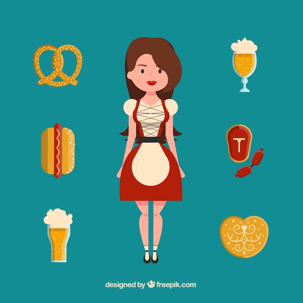 Vector gratuito mujer sonriente con comida alemana típica