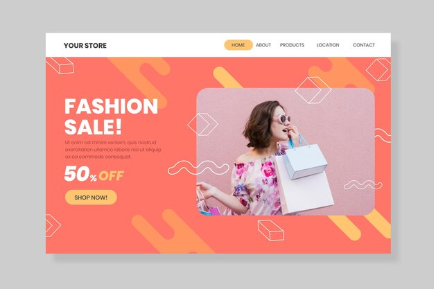 Mujer sosteniendo bolsas de compras venta de moda página de inicio
